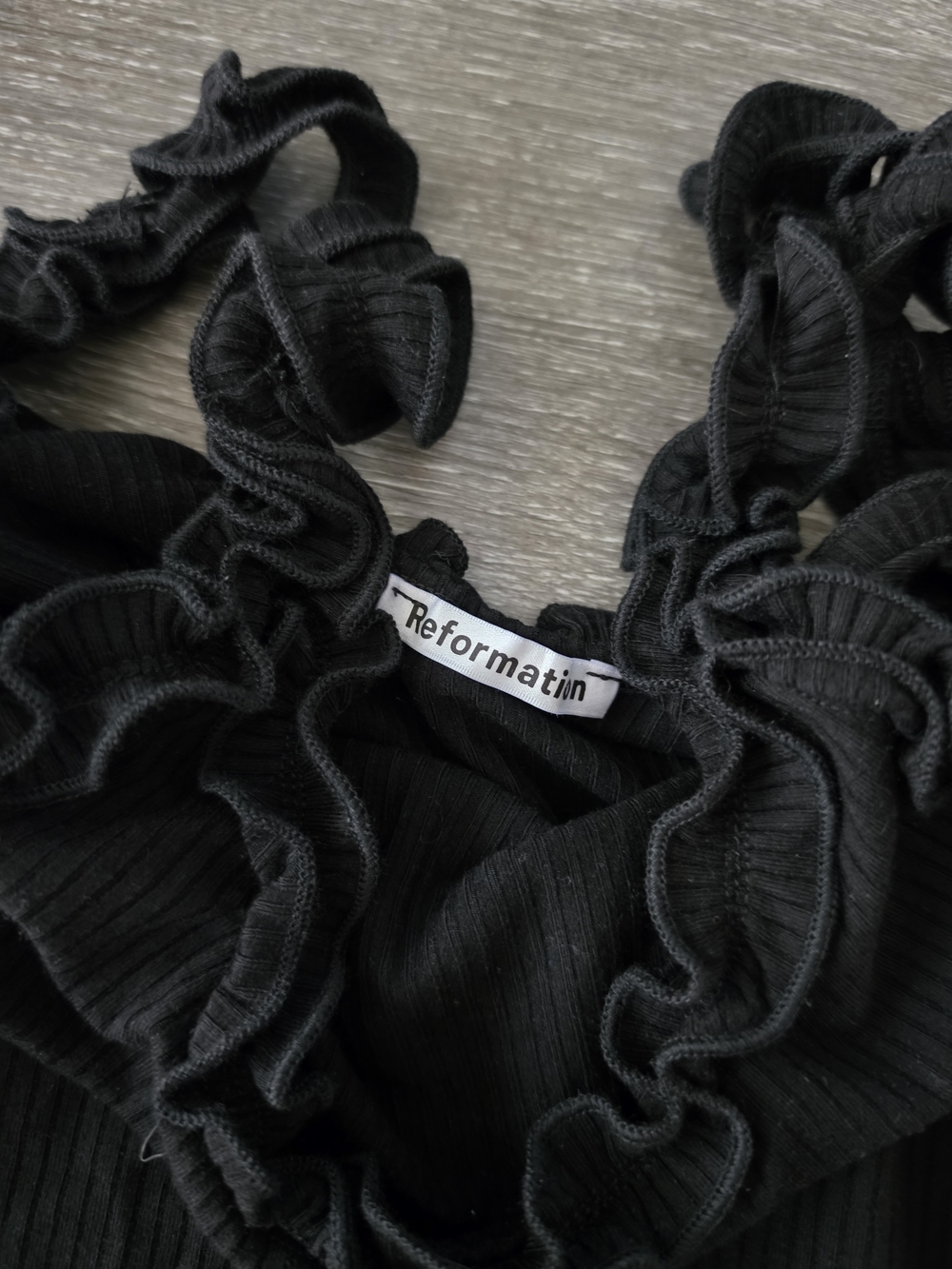 Reformation Black Ribbed Ruffle-Strap Square Neck Tank - Picture 4 of 5
